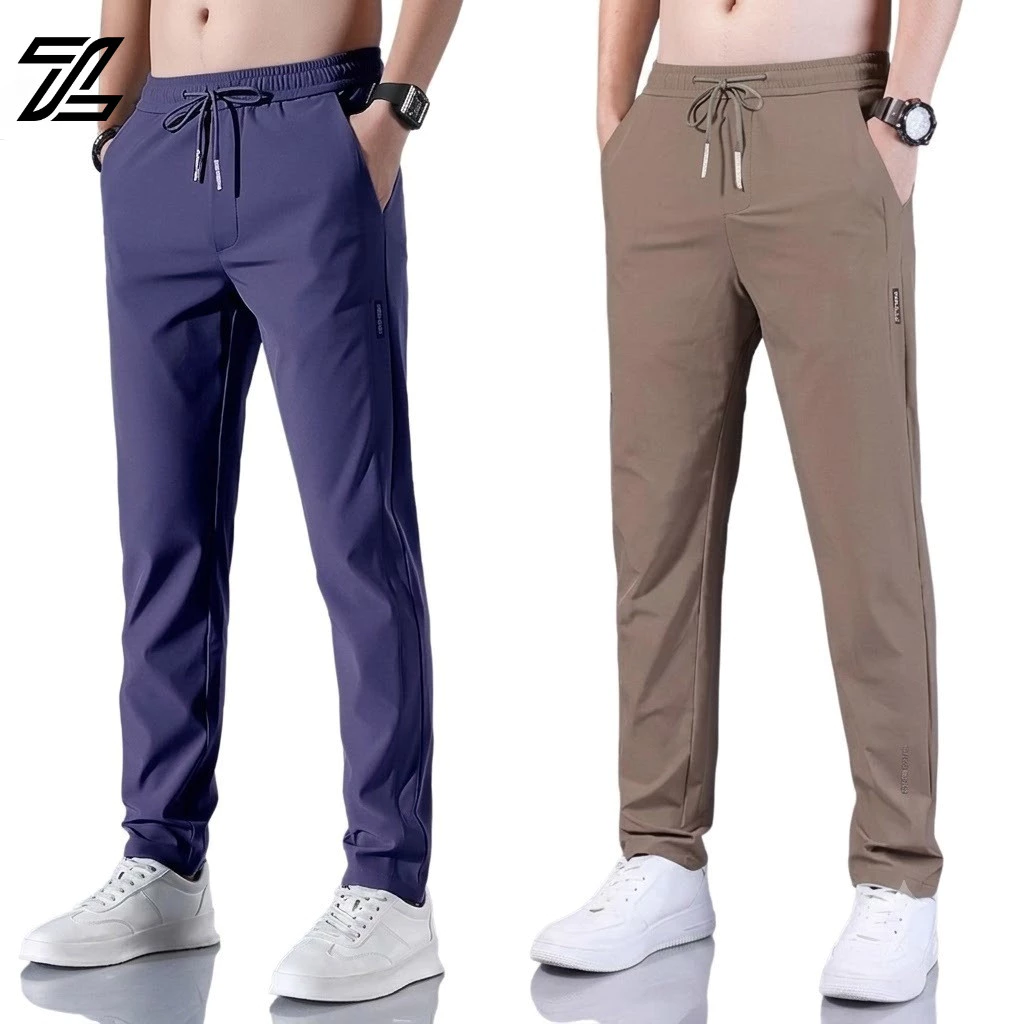 ZENOX ซื้อ 1 Khaki 2 Thin Slim Fit Casual กางเกงสําหรับชาย Basic Plain Sweatpants แฟชั่นเกาหลี Simple Straight กางเกง Plus ขนาดสีดํา\Grey\Blue\Khaki\Brown