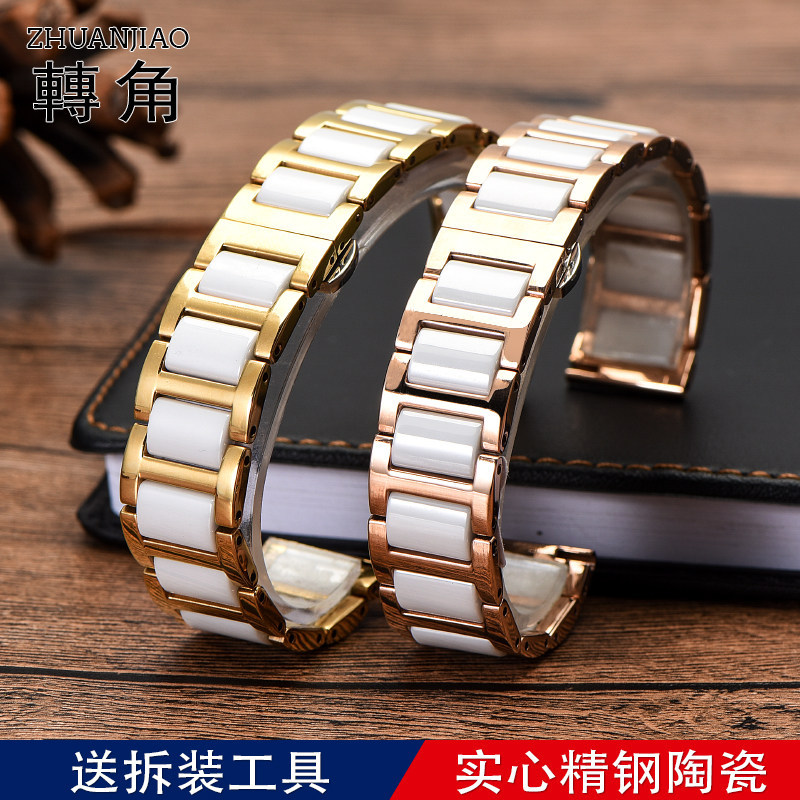 เซรามิกนาฬิกาผู้หญิงสายสีขาว Tianwang Rossini GUSS ผีเสื้อหัวเข็มขัดคู่ Rose Gold สายสแตนเลส