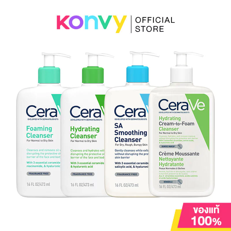 CeraVe เซราวี คลีนเซอร์ Cleanser 473ml [SA Smoothing /Blemish Control/Cream-to-Foam/Hydrating/Foaming]