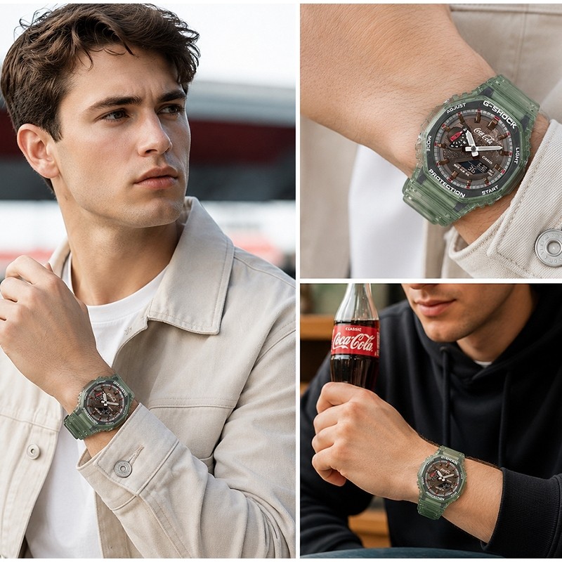 เหมาะสําหรับ GShock x Coca-Cola แปดเหลี่ยม Oak GA-2100CC-3A GA-2100 CARBON CORE WATCH สายนาฬิกาเรซิ่