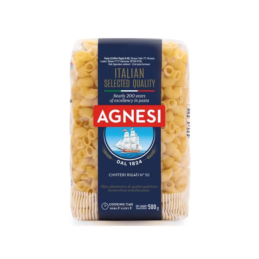 แอคเนซี พาสต้าข้องอเบอร์50 Agnesi Chifferini Rigati No.50 500g.