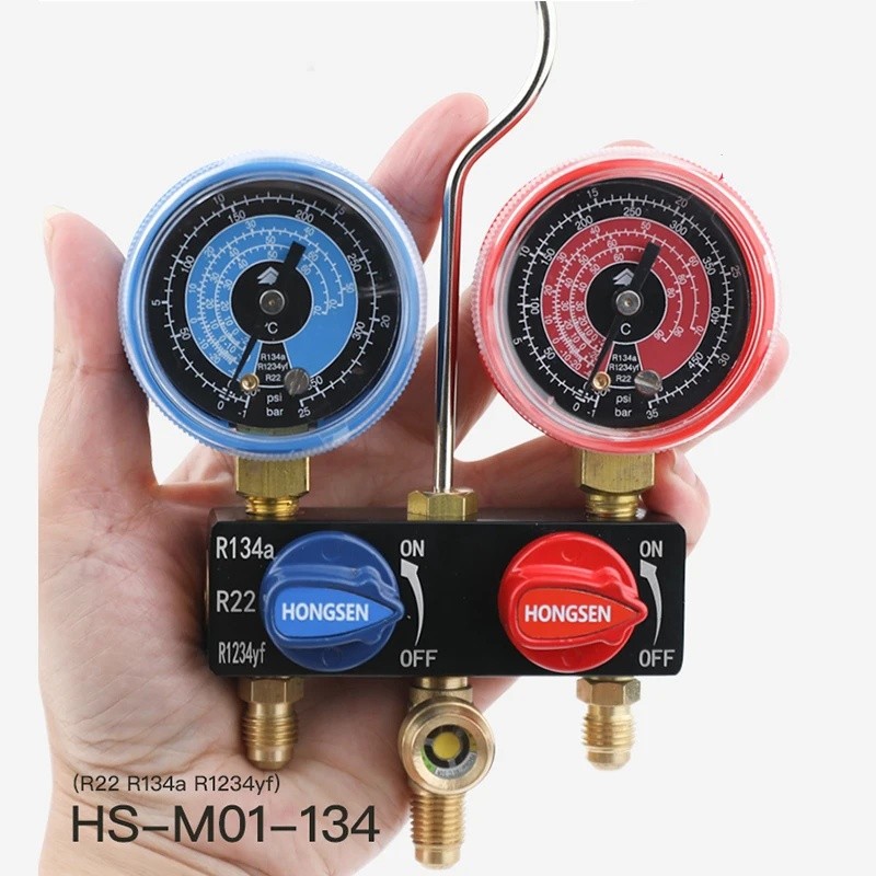 Hongsen HS-M01 M01-134-A เครื่องปรับอากาศสารทําความเย็น Manifold Gauge ชุดสารทําความเย็นฟลูออไรด์สํา