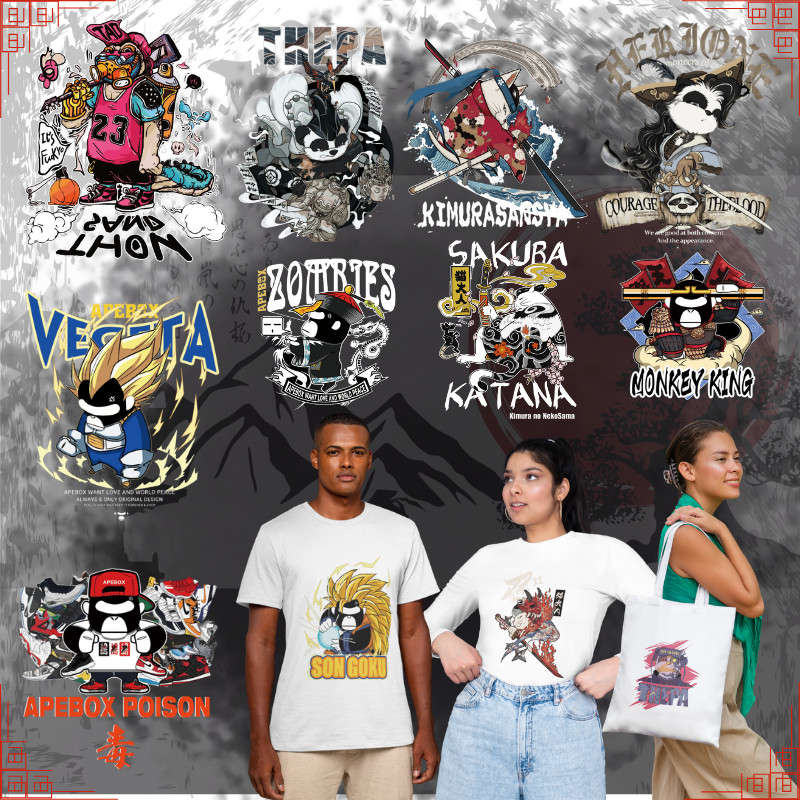 Japan Street Style 2.0 DTF สติ๊กเกอร์ถ่ายเทความร้อน HD พิมพ์เหล็กง่ายสําหรับเสื้อยืด Tote Bag Banner
