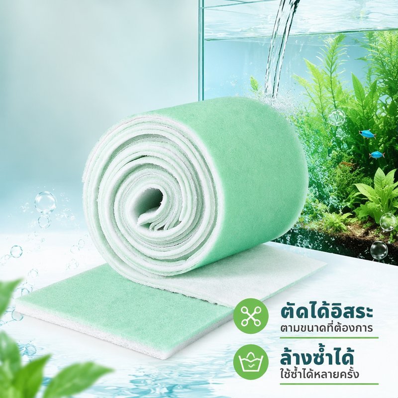 แผ่นใยกรองตู้ปลา 2 ชั้น กรองฟองน้ำ กรองน้ำ ไบโอฟิลเตอร์ ตัดได้ ล้างใช้ซ้ำ สำหรับกรองบน กรองนอก