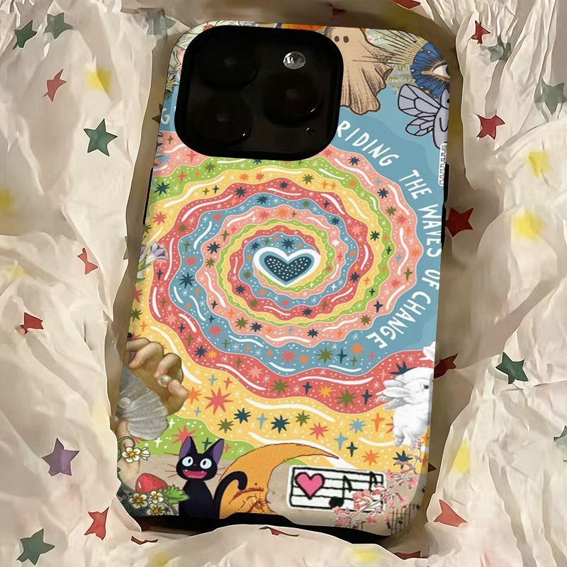 2-in-1 Kaleidoscope of Love 17/16 เคสโทรศัพท์ iPhone 15 Pro Max ฟิล์มใหม่ 14/13 Creative 12/11 Pro Max 7/8 Plus Double Layer Glossy เคสโทรศัพท์