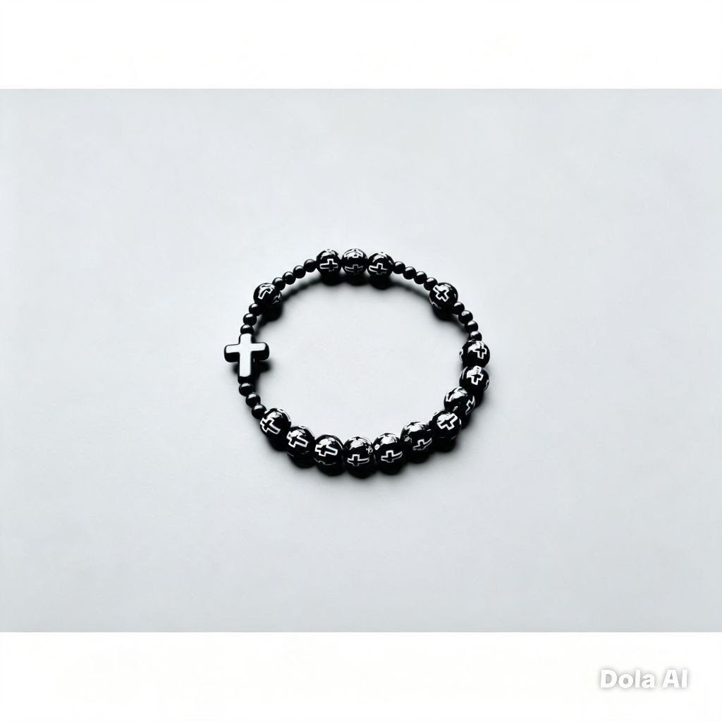 G1650 LUXURY CATHOLIC BLACK CROSS PEARL ROSARY BRACELET