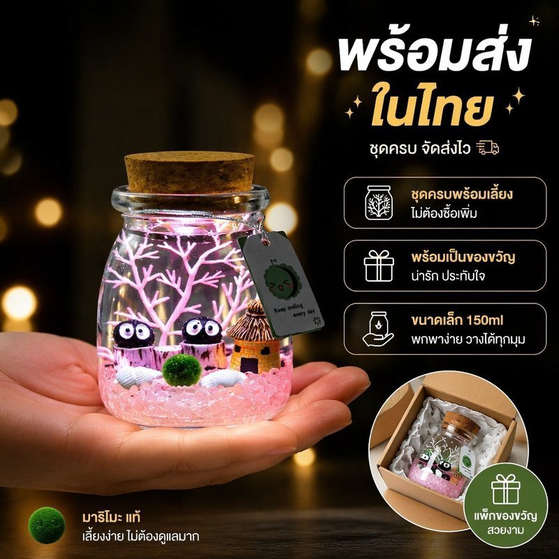 มาริโมะ มอสบอลชุดของขวัญขวดแก้วตกแต่งชุดพืชโชคดีพิพิธภัณฑ์สัตว์น้ําโต๊ะเครื่องประดับแสง