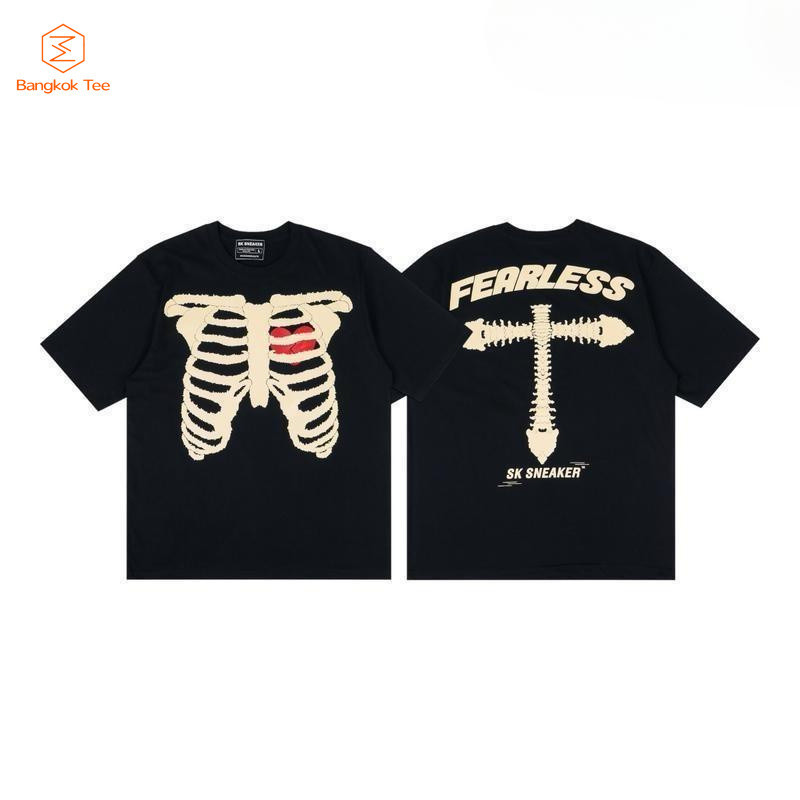 เสื้อยืดOVERSIZE เสือดำ เสื้อกระดูก 1mill พิมพ์ลายจุด ผ้าฝ้ายแท้ คอกลม สไตล์ลำลอง  ไมโครพิมพ์ ลาย เส