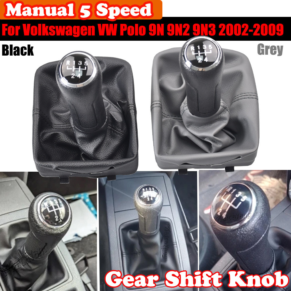 หนัง PU 5 ความเร็วเกียร์ Shift Knob Lever Shifter Gaiter Boot กรณีสําหรับ Volkswagen VW Polo 9N 9N2 