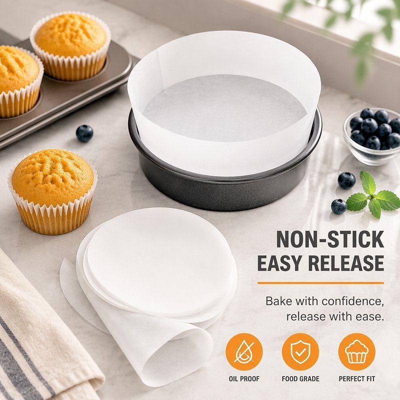 Round Cupcake Muffin Liner Greaseproof Kertas Bakar Silicone Oil Paper Baking Mold Pack