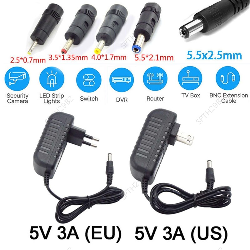 5.5*2.1 มม.4.0*1.7 มม.3.5*1.35 มม.2.5*0.7 DC Plug Converter AC 100-240V DC 5V 3A Power Supply อะแดปเ