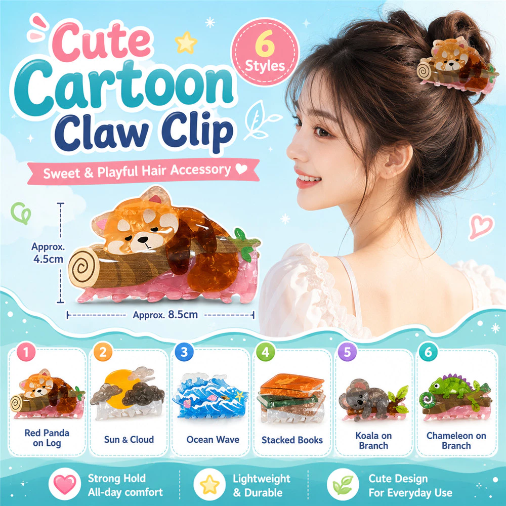 กิ๊บติดผมรูปสัตว์สำหรับเด็กผู้หญิง แพนด้า โคอาลา กิ้งก่า คลิปน่ารัก คลิปย้อนศีรษะฉลาม