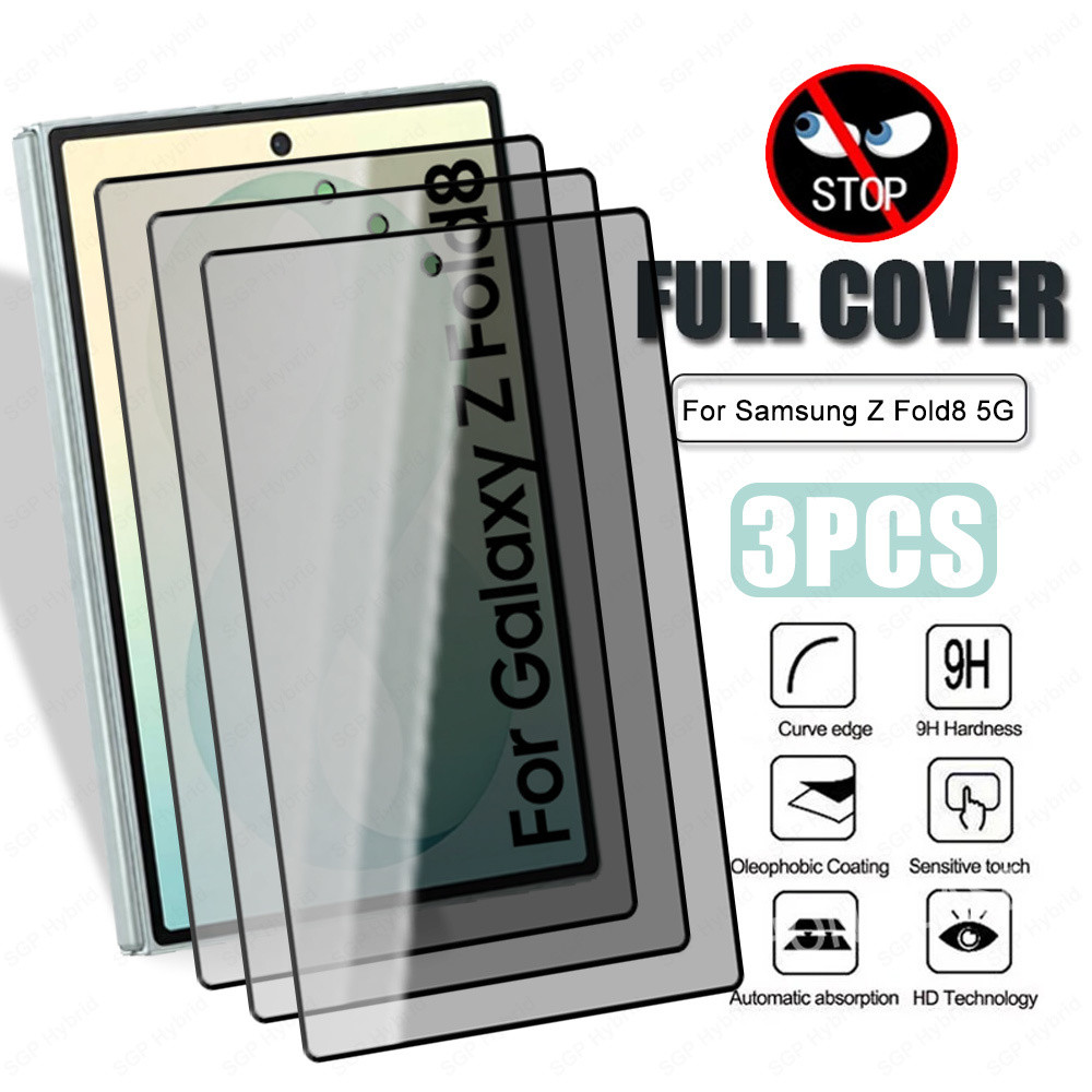 3 ชิ้นป้องกันหน้าจอสําหรับ Samsung Galaxy Z พับ 8 7 6 Ultra Fold8 Fold7 5G Anti-Spy Full Cover บรรจุภัณฑ์ส่วนตัวกระจกนิรภัย Anti Peek ฟิล์มด้านนอกป้องกัน Precision Hole