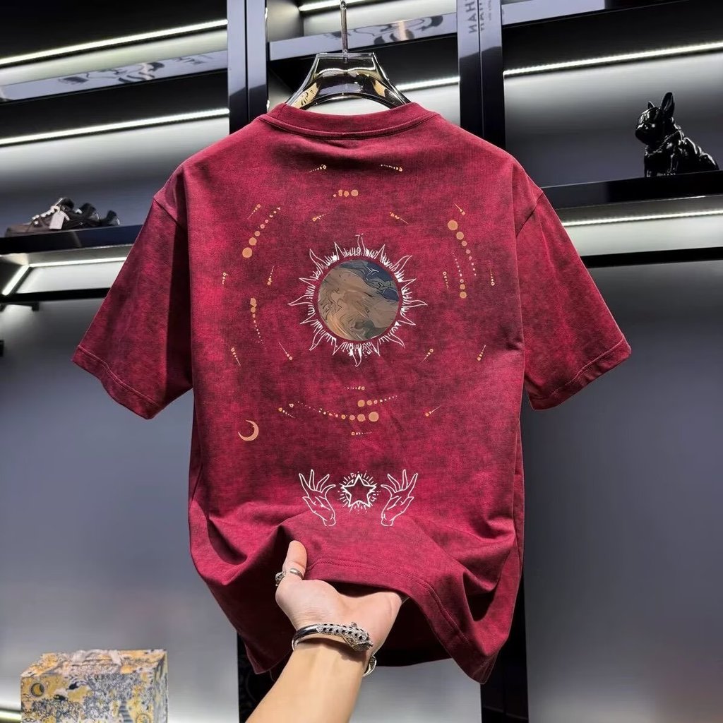 Creative Cosmic Planet Crescent Moon Star Dot Trail กลับพิมพ์ T เสื้อ Harajuku Streetwear Y2K ความงา