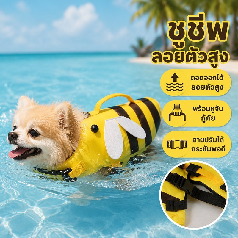 เสื้อชูชีพสุนัข แมว ชูชีพสัตว์เลี้ยง ลอยตัวสูง มีหูจับกู้ภัย ปรับสายได้ สะท้อนแสง ผ้าOxford