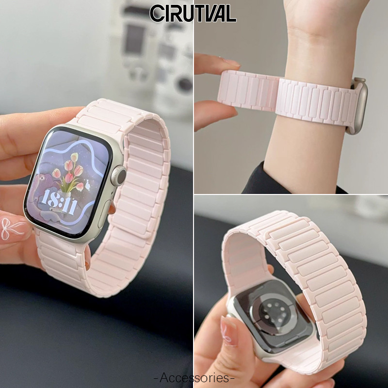 สายยางแม่เหล็กสายพานยาง for Iwatch Series 12 11 10 9 8 7 6 5 4 3 2 1 Apple Watch Ultra 4 3 2 49 46 45 41 42 40 44 38 มม