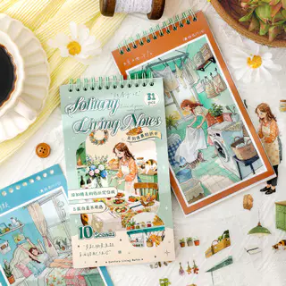 31 ชิ้น [Solo Living Notes Series] สติ๊กเกอร์ภูมิทัศน์ Cat Play ซักรีดเปียโนสตูดิโออาหารค่ํา Botanical Garden Stationery
