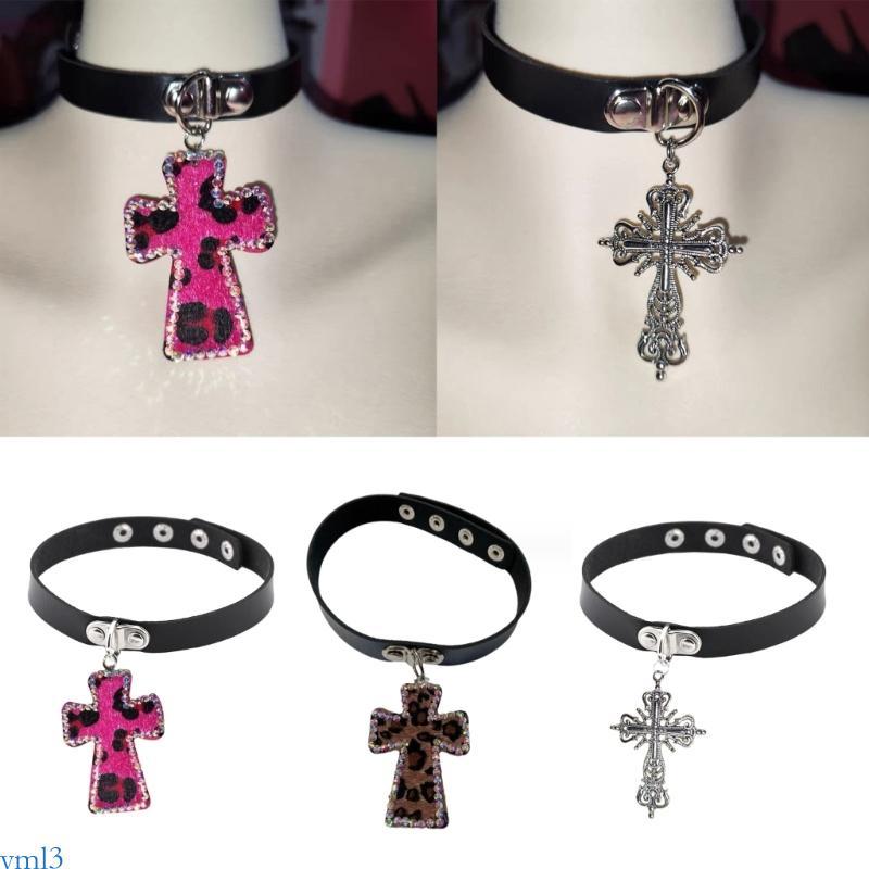Yml3 Y2K เสือดาวพิมพ์สร้อยคอChoker Crossสร้อยคอChokerสําหรับผู้หญิงHip Hop