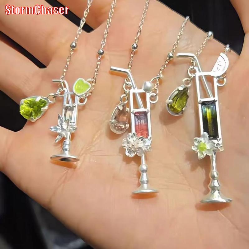 [Storm-t] Creative Fun Fruit Drink Pendant Nelace Geometric Flower Water Drop Cup Minimalist Jewelry
