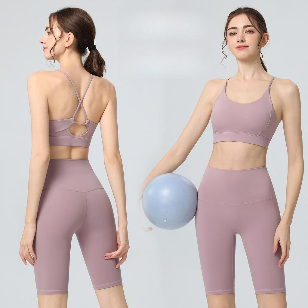 SHQX Summer ต้องมี | Strappy ชุดชั้นในกีฬาคัพในตัว & ชุดกางเกงขาสั้นโยคะวิ่งควบคุมหน้าท้องเอวสูง | Inseam ขนาด 5 นิ้ว | Sculpting Lifting ชุดออกกําลังกายสําหรับผู้หญิง