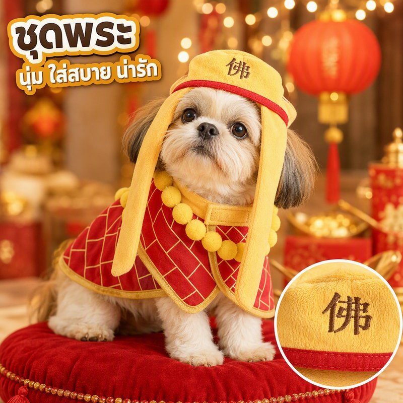 เสื้อผ้าสัตว์เลี้ยง ชุดจีน หมวกสามมิติ นุ่ม เบา ระบายอากาศ เสื้อหมา เสื้อแมว ใส่ถ่ายรูป