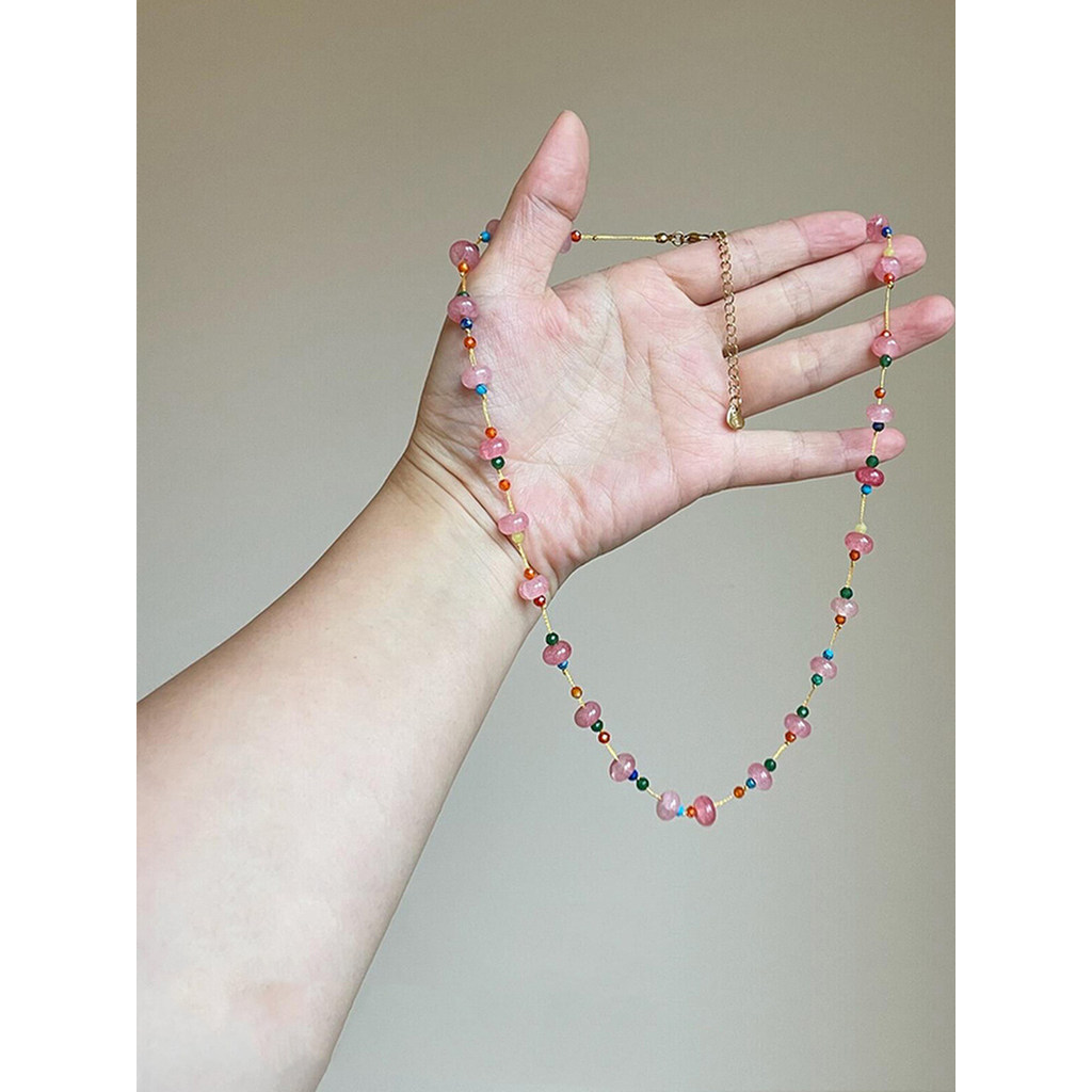 New Style Retro Dopamine Pink Beaded Straw guu888.my20260803