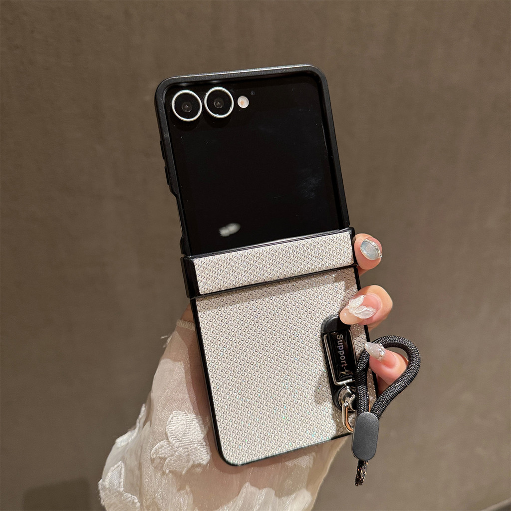 แฟชั่นสายรัดข้อมือแบบพกพา Glitter บานพับสําหรับ Galaxy Z Flip 8 Flip 7 Flip 6 Flip 5 Flip 4 Flip 3 Kickstand พับฝาครอบป้องกัน