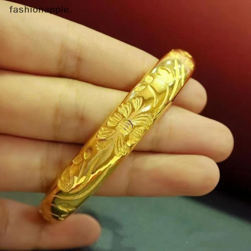 Form & Art Gold Plated Open Cuff กําไลข้อมือคลาสสิกแกะสลักดอกไม้ออกแบบ Hypoallergenic ปรับสําหรับผู้