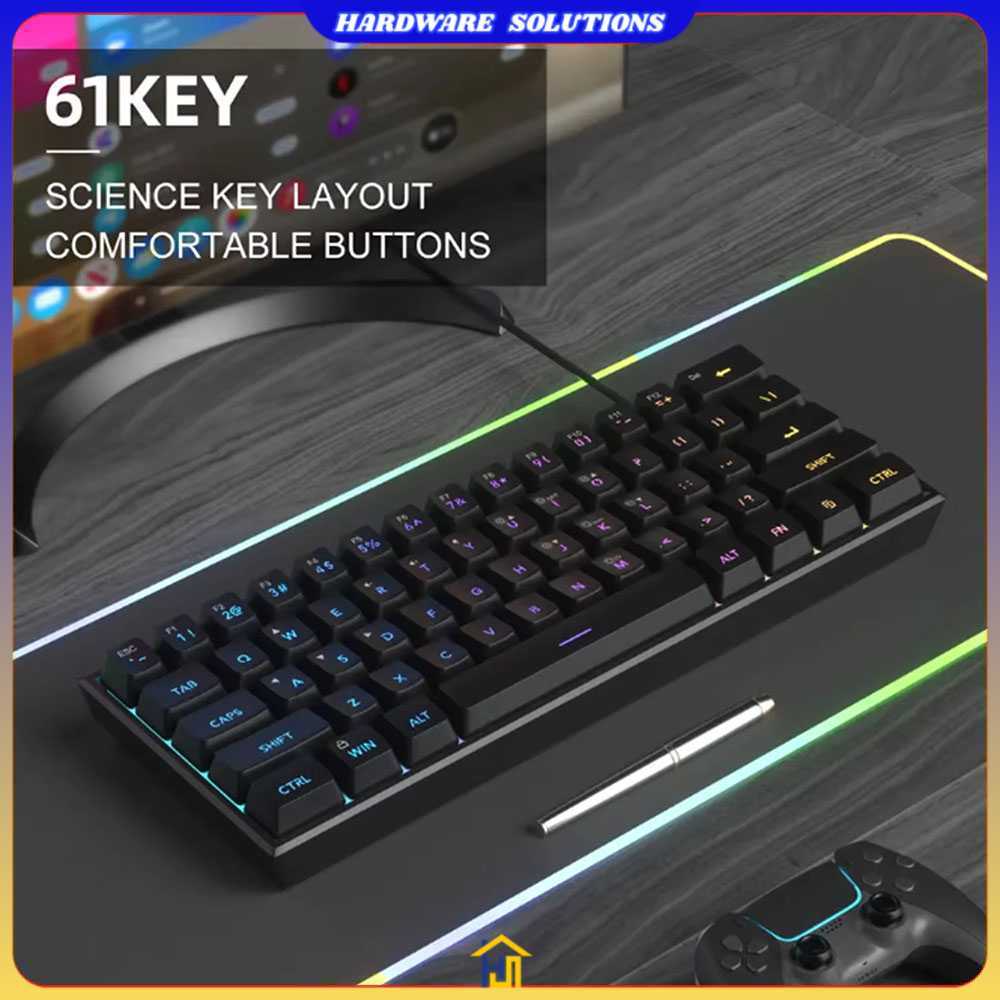 คีย์บอร์ดเกม 61 คีย์แบบมีสาย RGB Mechanical Red Switch - MK-61
