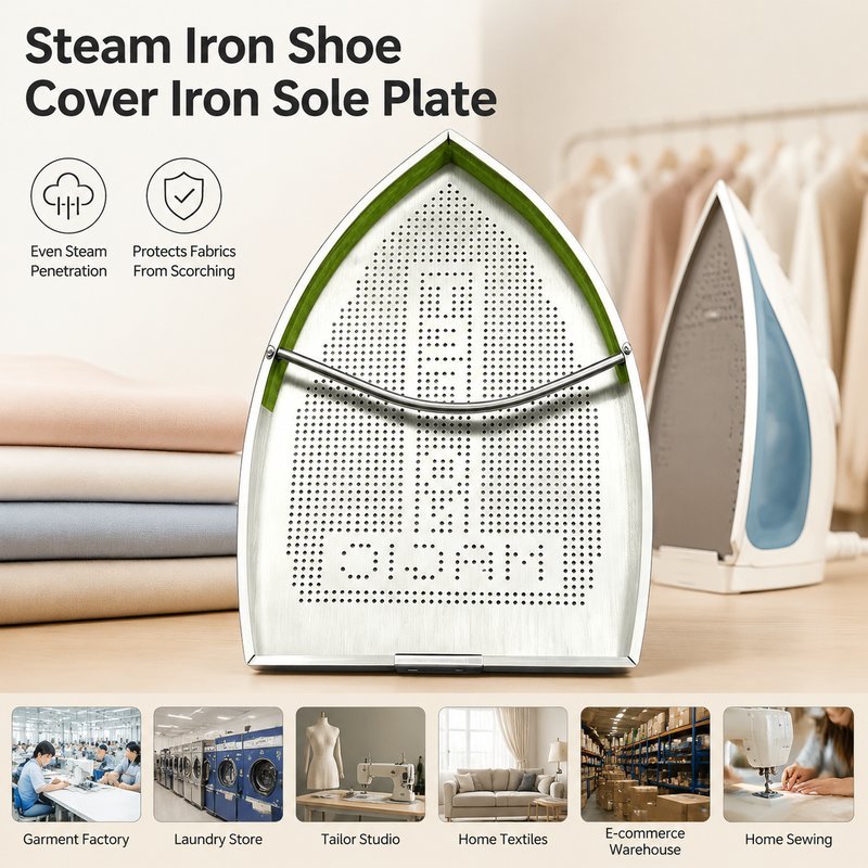 แผ่นครอบหน้าเตารีดไอน้ำหน้าใหญ่ Iron shoe แบบแข็ง ใช้กับเตารีดรุ่น ES-300L พื้นโค้ง ขอบพับและสปริงช่วยยึดมั่นคง
