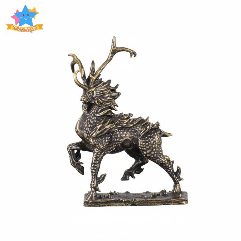 [Edstars] ทองเหลือง Qilin หุ่นโบราณเสร็จสิ้น Qilin ตกแต่งชิ้นจีน Scaled Monster Deer Sculpture Good 