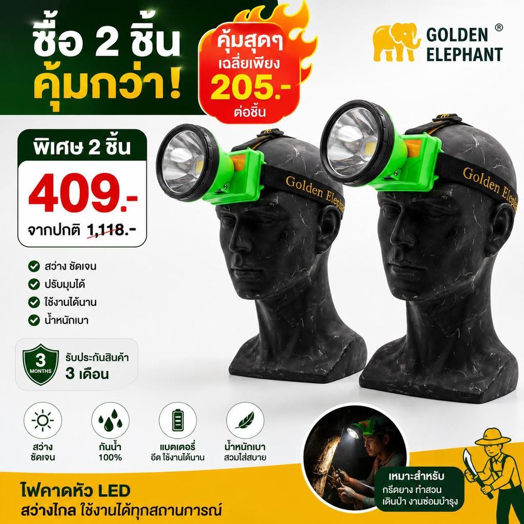 ไฟคาดหัว LED รุ่น 6707 ซื้อหนึ่งแถมหนึ่ง สว่างมาก เซนเซอร์สั่นมือ ชาร์จ Type‑C สำหรับตกปลา เดินป่า แคมปิ้ง
