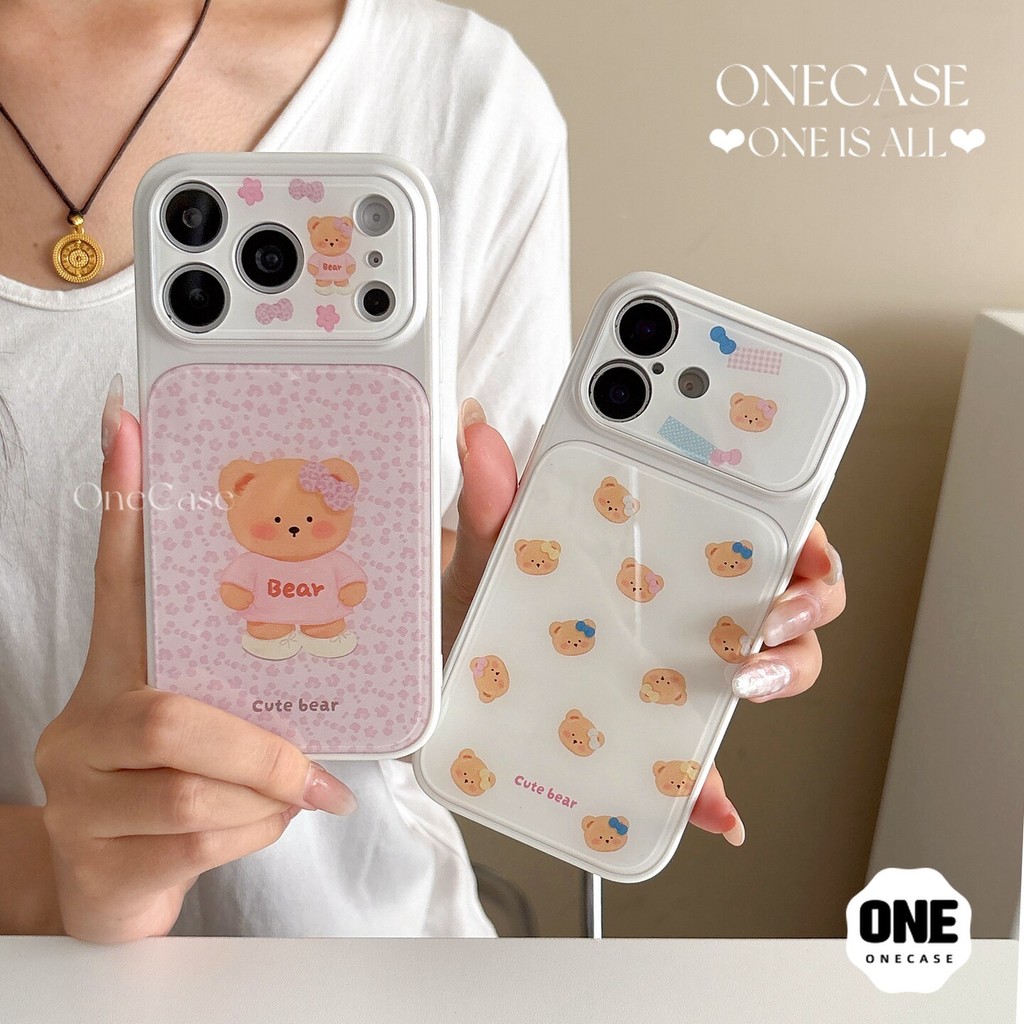 เคสลายดอกไม้เล็กหมีน่ารัก สำหรับ iPhone 17 Pro Max 15 Pro 16 14 11 13 12 Pro เคสลายสัตว์การ์ตูน สไตล์เรียบง่าย เคสนุ่ม