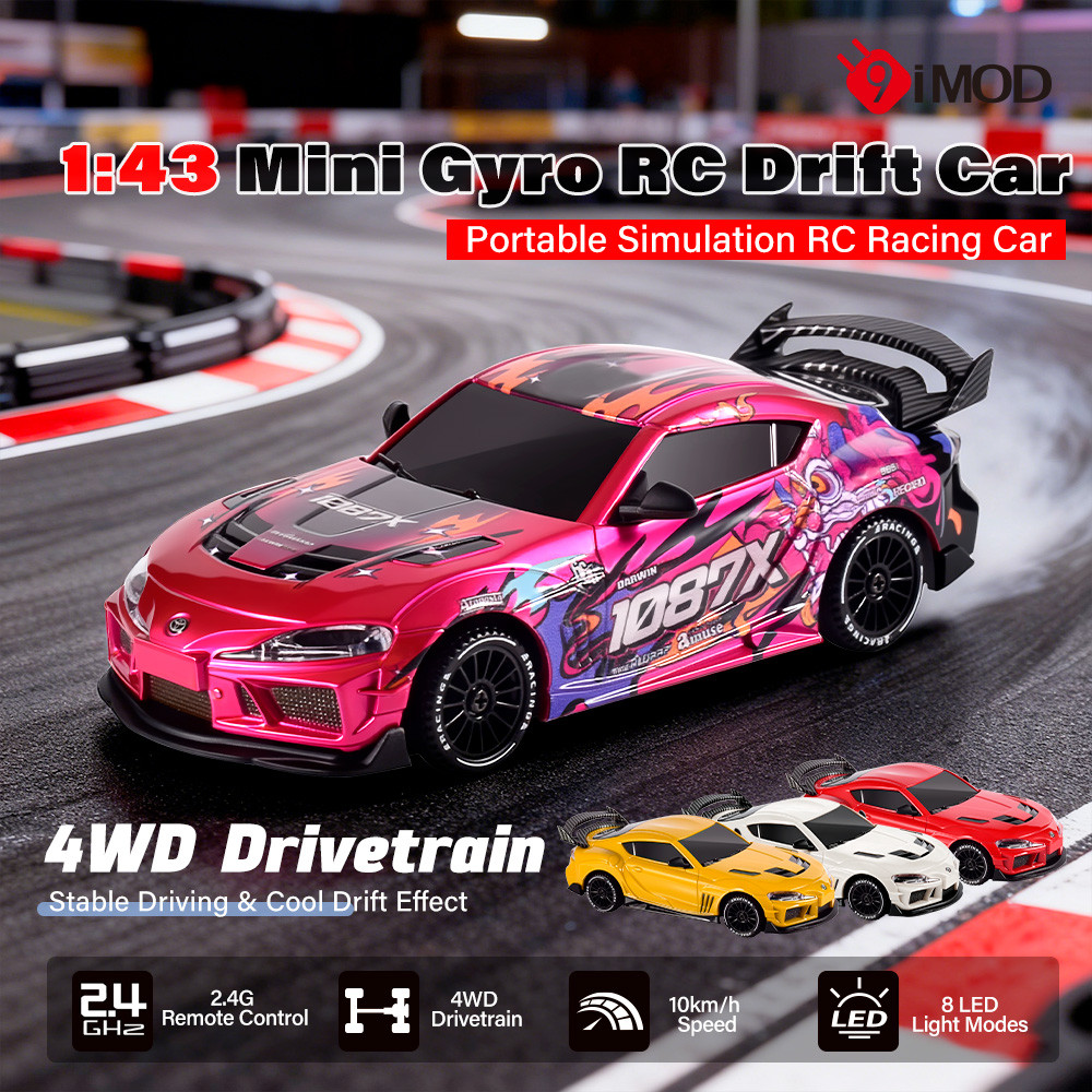 9IMOD 1/43 Mini RC Drift Car 2.4G 4WD Built-in Gyro, Adjustable Speed, LED Light, Hobby Racing Toy f