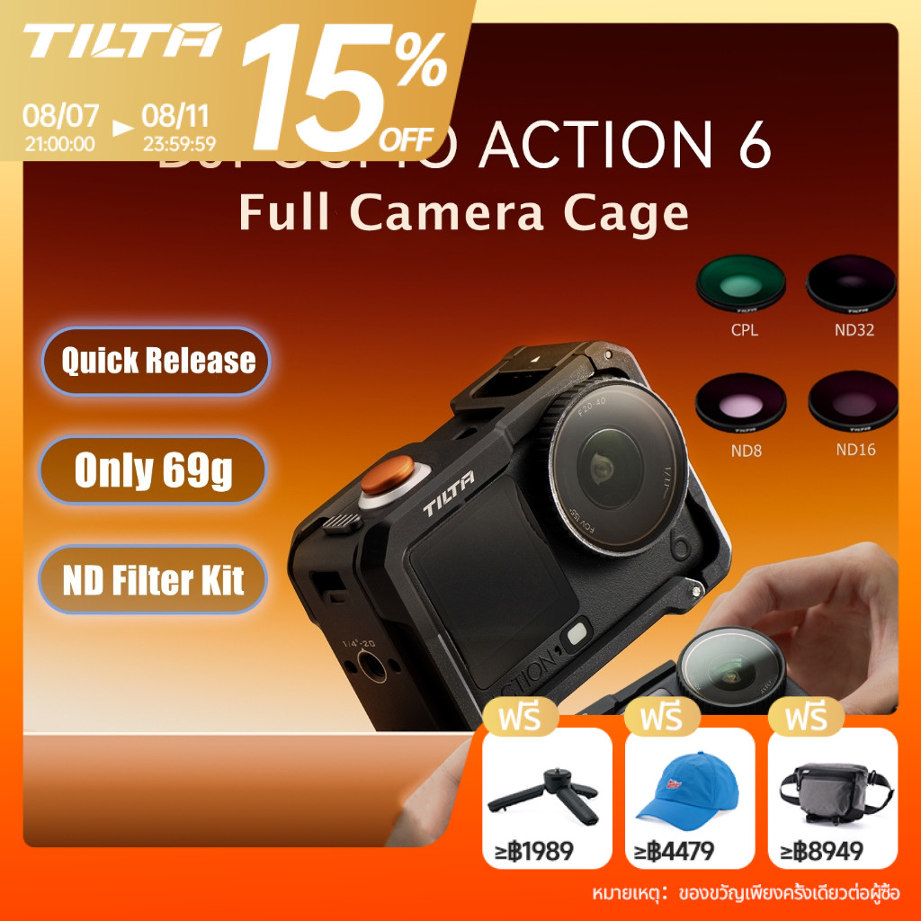 TILTA DJI Osmo Action 6 กล้องเต็มกรงกล้องแอคชั่นโลหะขยายกรอบฐานแม่เหล็ก Mount ขี่จักรยานการถ่ายภาพ CPL ND กรอง