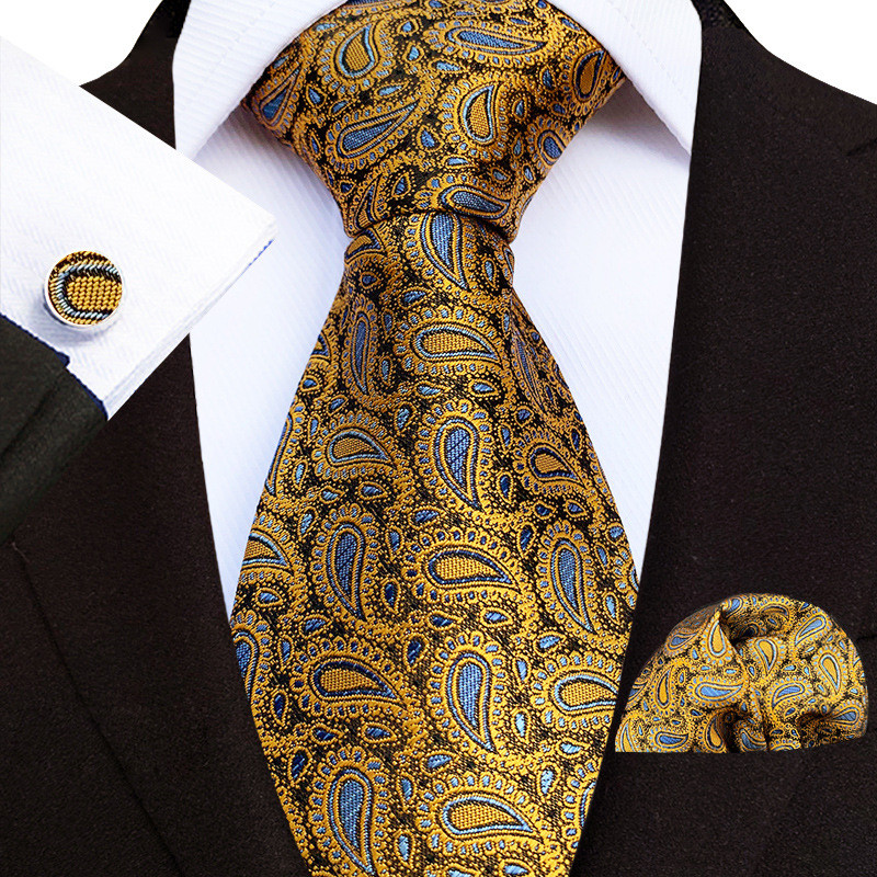 เนคไท Hanky 1200-Need New Floral Stripe Paisley Patterned Mens Tie, Pocket Square, Cufflinks, ชุดทางการสามชิ้น, เจ้าบ่าวและเนคไทผู้ชายที่ดีที่สุด