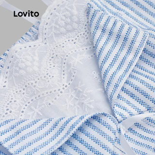 Lovito เสื้อหรือกางเกงแคชชวล คอ ฮัลเตอร์ ผูกเชือกด้านหน้า สีฟ้า สำหรับผู้หญิง เหมาะสำหรับฤดูใบไม้ผลิ/ฤดูร้อน เกาหลี อินเทรนด์ L173AD083
