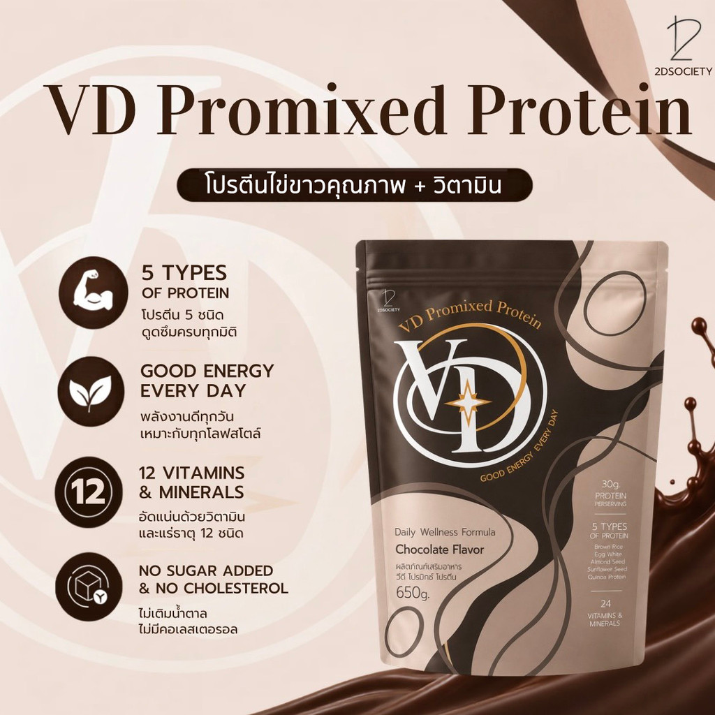 📌 amfit x VD โปรตีน 30g ผงไข่ขาว โปรตีนพืช ผสม อิเล็กโทรไลท์ แคลเซียม แมกนีเซียม วิตามินบี K2