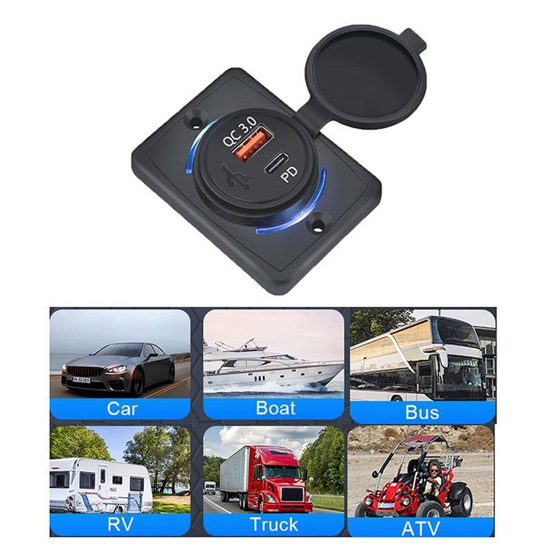 FOURSUN B21PD QC + PD/ B21 A + C 3.1A ที่ชาร์จแบตในรถ Dual USB อะแดปเตอร์ทรงกลมกันน้ํา Soaet Power อ