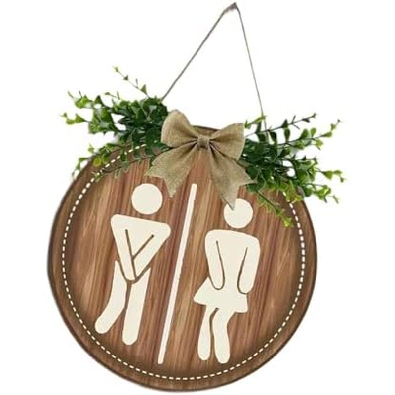 Fenteer Restroom ป้ายเพศ Rustic Wall Art ตลก 9 นิ้วไม้ห้องน้ําประตูผู้หญิง Man สําหรับ Farmhouse Apa
