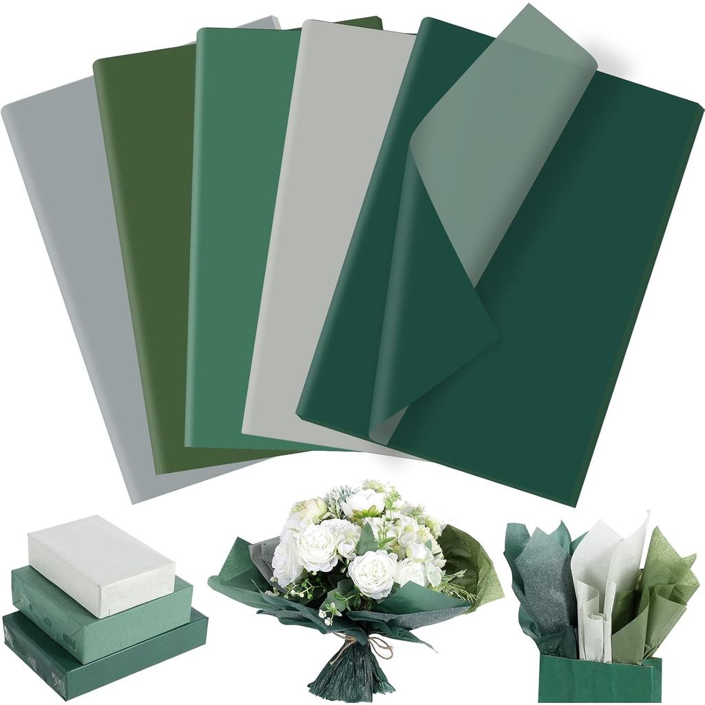 120 แผ่น Sage กระดาษทิชชู่สีเขียวจํานวนมาก, 20 x 14 นิ้ว Forest Sage Willow Lime Moss กระดาษห่อสีเขี
