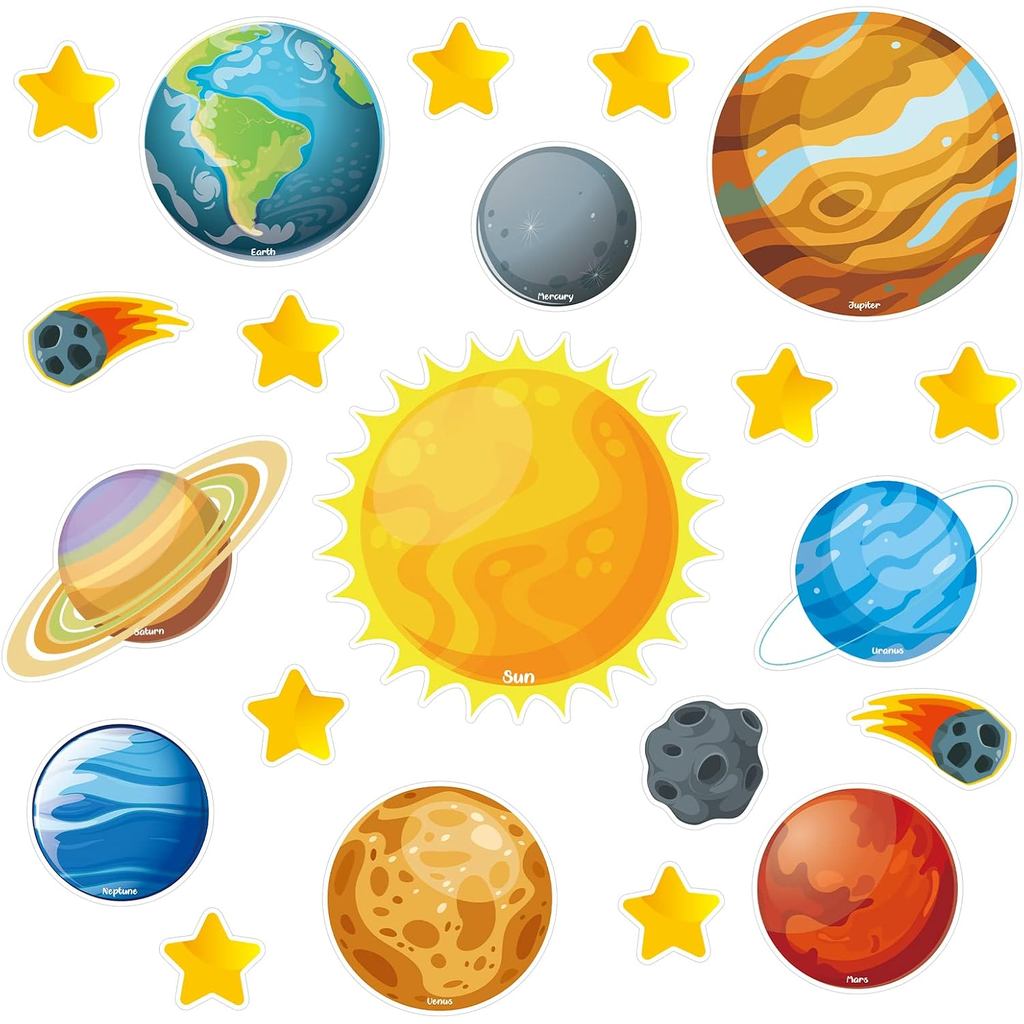 42 ชิ้นระบบพลังงานแสงอาทิตย์ Cutouts Planet Cutouts สําหรับ Bulletin Board Sun 8 Planets Galaxy Wall