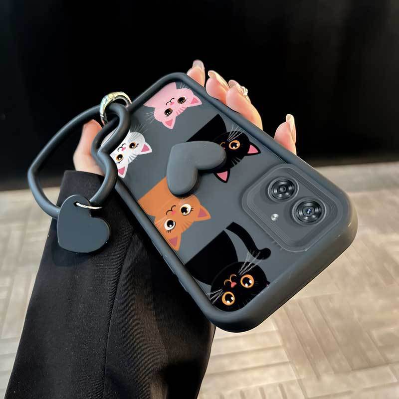 3 ชิ้น (การ์ตูนแมวคอลเลกชันเคสโทรศัพท์ + Love Lanyard + ขาตั้ง) เหมาะสําหรับ Moto G54 Power/G55 5G/G