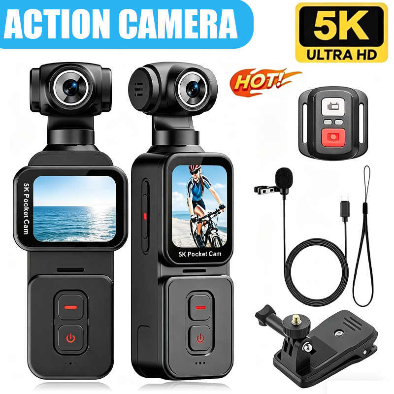 กล้องแอคชั่นแคมเมรา 5K Ultra HD 270° Rotatable Wifi Cam กีฬากลางแจ้งรีโมทคอนโทรลแบบพกพา Vlog ELS เครื่องบันทึกวิดีโอมือถือ
