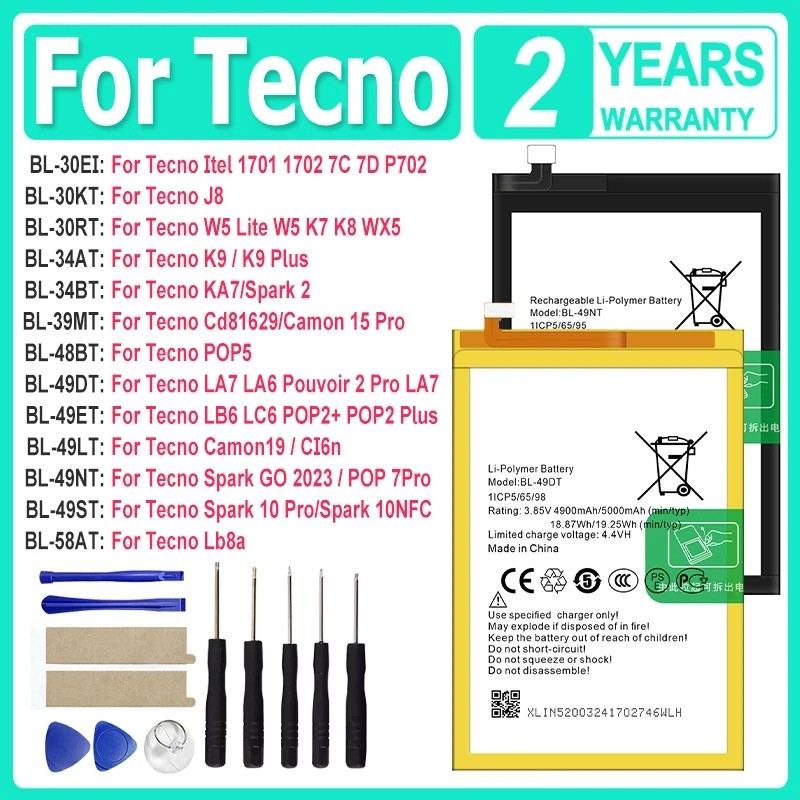 BL-30RT BL-34AT แบตเตอรี่ใหม่สําหรับ Tecno Spark Camon Itel Spark POP 2 5 7 10 W5 J8 LA6 LB6 19 K7 1
