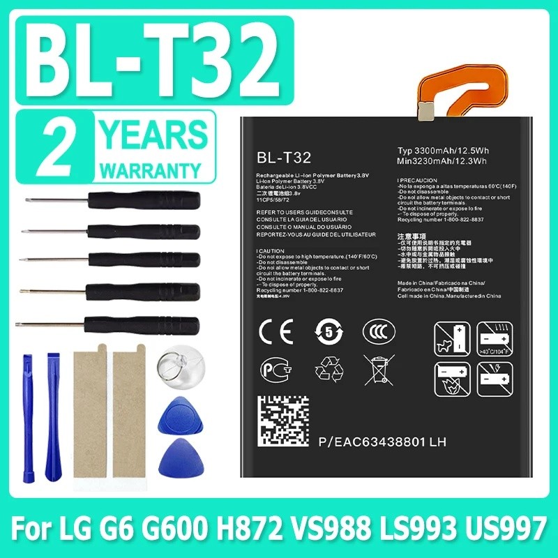 BL-T32 3300mAh แบตเตอรี่สําหรับ LG G6 G600 H872 VS988 LS993 US997 BL T32 Lithium Polymer Accumulator