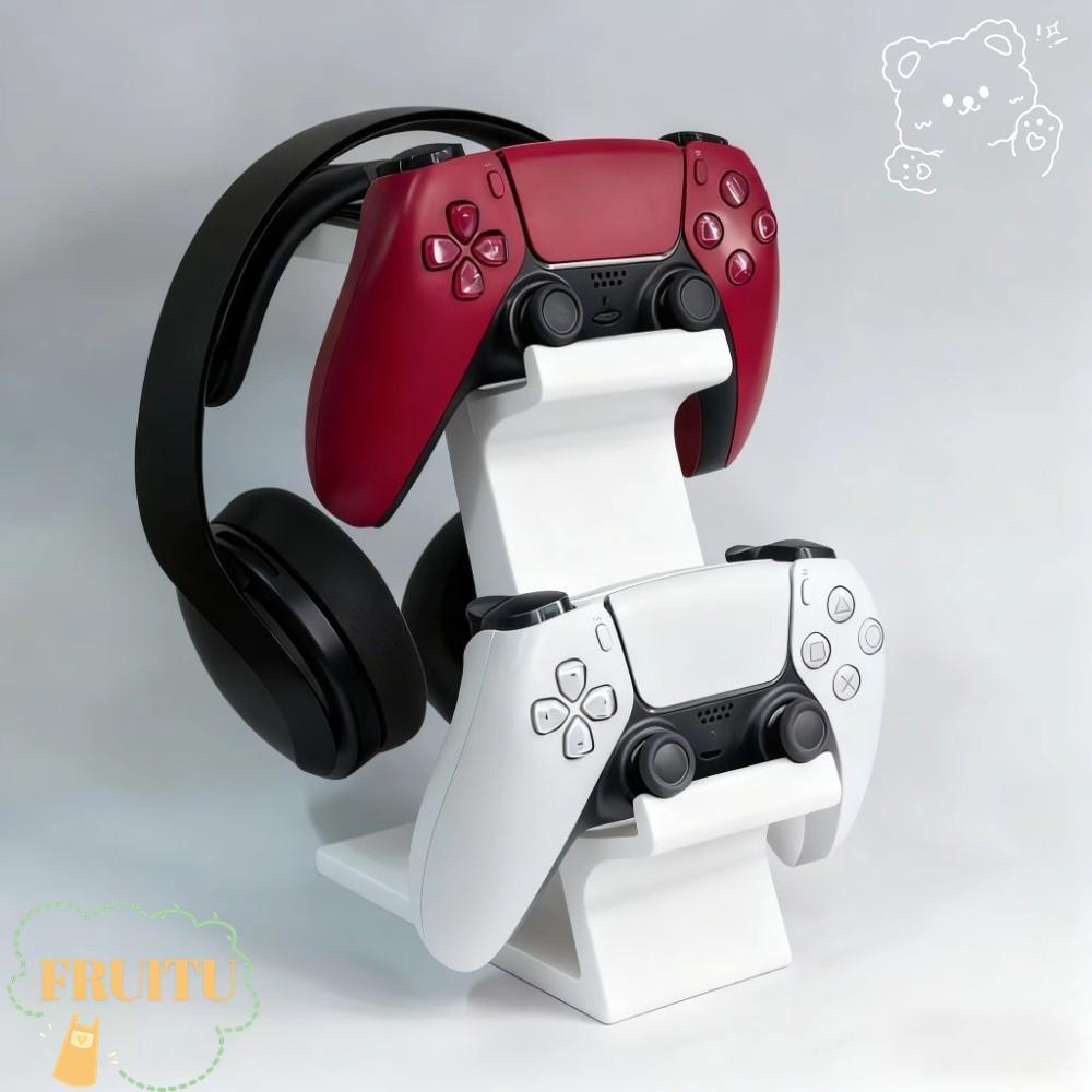 FRUITU PS5 Controller Stand, โครงสร้าง 2 ชั้น Stable Base Gaming Organizer, 3-in-1 Design Multi-func