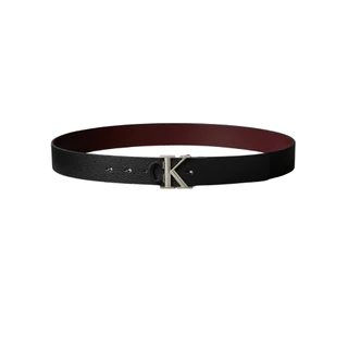 CALVIN KLEIN เข็มขัดผู้ชายหนังแท้ ใส่ได้ 2 ด้าน Monogram Buckle Reversible Belt 35mm รุ่น 4D7019G QCR-สีดำ
