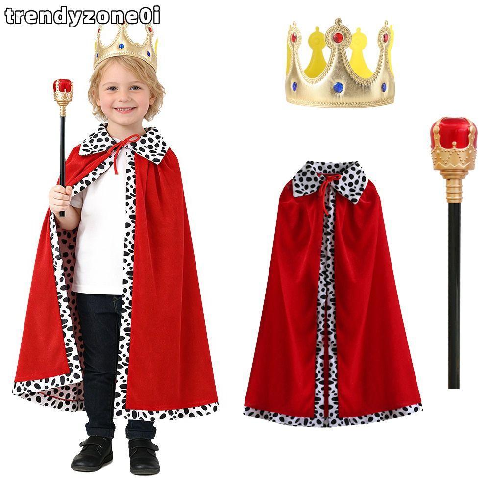 TRENDYZONE0I เสื้อคลุมเจ้าชายมงกุฎ, ผ้ากํามะหยี่สัมผัสนุ่ม Kids King Cape, Elegant Royal Robe Dramat
