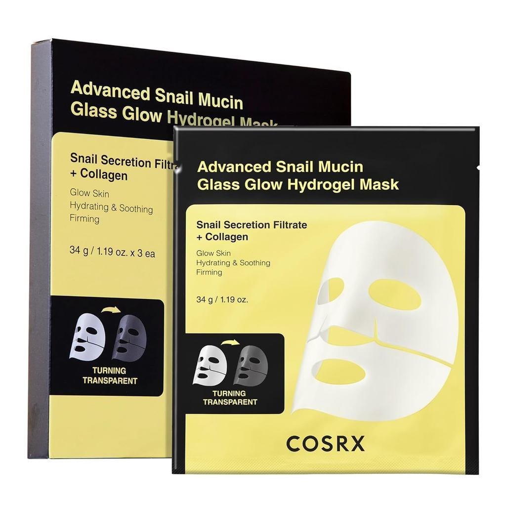 COSRX Premium Snail Velcro Glass Gloss Hydrogel Mask Care ชุด 3 ชิ้น, หน้ากากคอลลาเจน, Travel Essent